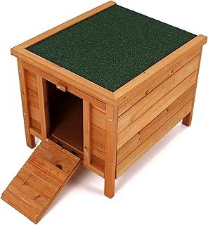Wooden Rabbit Hutch/Hide Small Pet House - Stained Natural Finish - Fir and Plywood - 420mm x 515mm x 430mm