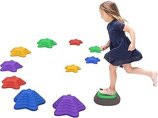 ZONEKIZ Kids Stepping Stones, 11 Pieces Balance River Stones for Obstacle Course, Stackable Non-Slip Starfish Shape, Sensory Play for Indoors, Outdoors