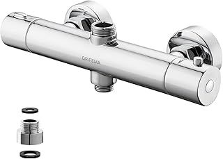 GRIFEMA G17005 Thermostatic Shower Mixer Bar Two Outlet, Wall Mounted Shower Mixer Tap,Anti-Scald, with TOP 3/4" and Bottom 1/2" BSP, Chrome,Silver
