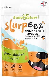 Supernature Slurpeez Bone Broth Powder 60g | 100% Pure Single Protein Chicken for Dogs & Cats, Food Topper for Picky Eaters, Enrichment, Collagen, Joint & Gut Health | Manufactured in the UK
