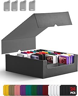 Trading Card Storage Box, Commander Card Deck Case Holds 2400+ Cards, MTG Deck Box with 4 Stoppers, Magic Card Organizer for TCG PTCG Cards(Black)