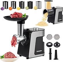 Electric Cheese Grater & Meat Grinder: Electric Vegetable Cutter Electric Slicer Shredder Salad Maker - Professional Meat Mincer with 2 Plates, Sausage Maker & Kibbe Kit（Total 12 Attachments）