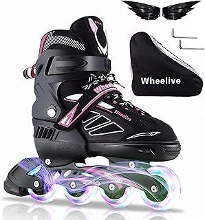 Wheelive Adjustable Inline Skates for Kids and Adults, Oversized Illuminating Skates Performance Skates with Full Light Up Wheels Ideal for Boys,Girls,Men,Women