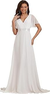 Ever-Pretty Women's Double V-Neck Short Flutter Sleeves Empire Waist Elegant Chiffon Long Evening Dresses 9890