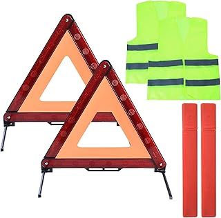 2 Pcs Car Emergency Warning Triangle and 2 Pcs Reflective Safety Vest Kit, Foldable Car Road Safety Reflective Safety Warning Triangle Kit for Car Truck SUV Breakdown