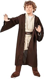 SINSEN 5PCS Kids Jedi Costume Obi Wan Hooded Robe Cloak Kenobi Tunic Top Pant Belt Uniform Set Fancy Dress Cosplay for Halloween Party Boys Girls Child
