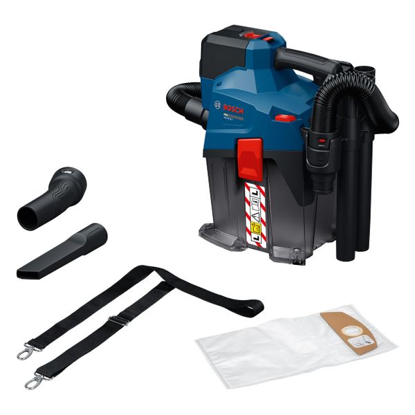 Bosch PRO 18V System Cordless Vacuum Cleaner GAS18V-6LS (incl. Flexible Hose, Elbow Pipe, Crevice Nozzle, Floor Nozzle, PT Adapter, Tubes, Fleece Bag)