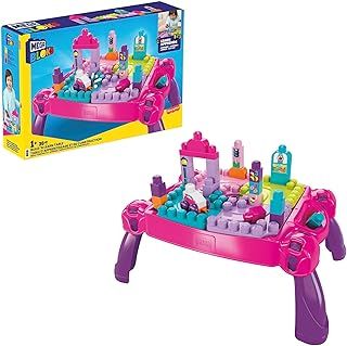 MEGA BLOKS Fisher-Price Toddler Building Blocks, Build n Learn Activity Table with 30 Pieces and Storage, Pink, Kids Age 1+ Years, FFG22