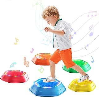 Holyton Music & Light up Stepping Stones for Kids, 5 pc Stepping Stones, Non-Slip, Encourage Toddler Balance, Toddler Sensory Stepping Stones for 3 4 5 6 Years Old, Indoor & Outdoor Play