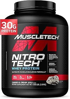 MuscleTech NitroTech Whey Protein Powder, Muscle Maintenance & Growth, Whey Isolate Protein Powder With 3g Creatine, Protein Shake For Men & Women, 6.8g BCAA, 40 Servings, 1.8g, Cookies & Cream