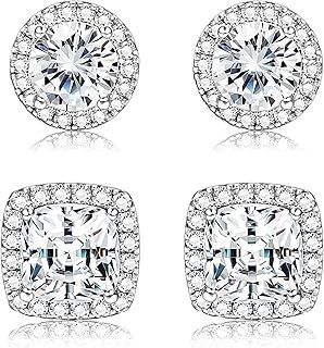 Dochais 2 Pairs Cubic Zirconia Stud Earrings for Women Men, Diamond Studs Earrings Women, Diamond Earrings Men, Hypoallergenic Earrings Studs, Crystal Stud Earrings, Small Stud Earrings Gold Silver