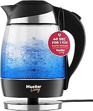 Mueller Ultra Glass Kettle M99S: 1850-2200W 1.8 Liter (60 fl oz) Electric Kettle Auto Shut-Off Boils Water Fast, Cordless with LED Light