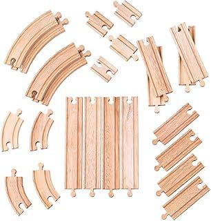Bigjigs Rail 24 Piece Wooden Train Track, Curves & Straights Expansion Pack, Compatible with most major Wooden Railway Brands, Multicolored, S
