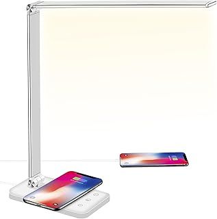 BIENSER LED Desk Lamp with Wireless Charger, USB Charging Port, Table Lamp with 10 Brightness, 5 Lighting Colors, Dimmable Eye-Caring Desk Lamps for Home Office, Touch Control, 30/60min Auto Timer