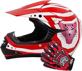 Zorax Red L (53-54cm) ZOR-X17 Children Kids Motocross Helmet ECE2206 & Gloves L(7cm) - Dirt Bike Off Road Motorbike Helmet