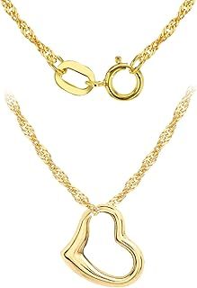 Women's 9 ct Gold 12 x 14 mm Heart Slider Pendant on 9 ct Gold Diamond Cut Twist Curb Chain Necklace