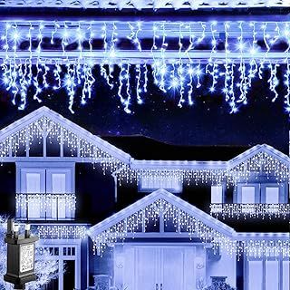 Icicle Lights Outdoor, 29ft/360 LED Plug in Outdoor Christmas Lights 8 Modes Waterproof Mains Powered Decorate Lighting for Indoor Party Bedroom Garden Yard Christmas Tree (Cool White)