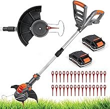 Terratek Cordless Strimmer 20V 1HR Fast Charge Battery Garden Strimmer, Lightweight Grass Cutter Machine 30x Blades, Cordless Grass Trimmer with 2x Batteries and Charger Included