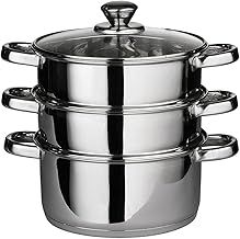 22 cm Deluxe Steamer Cookware Set with Glass Lid & Handles Stainless Steel Pan 3 Tier Pot CAPSULATED Bottom Prima Kitchen Home Cook Chef Healthy Veg Cooking Housewarming Gifts UK Free P&P