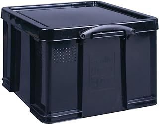 Really Useful Box Plastic Storage 42 Litre Solid Black with Yellow Handles