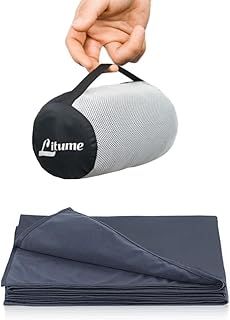 Litume Compact Fleece Travel Blanket with Stuff Sack, 70x48 Inches, Moisture Wicking and Breathable Airplane Blanket, Foldable Throw for Couch, Car Rides, Train, Camp, Backpacking, Traveling