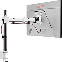 Duronic Single Monitor Arm DM251X3 White Height Adjustable Computer Stand Riser for 13-27” PC screens VESA 75/100 Monitor Desk Mount Clamp with 8kg Capacity for Gaming, Office, Work
