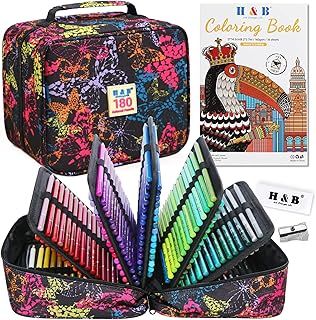 H & B Colouring Pencils Set 180 Oil Based Coloured Pencils Professional Colouring Pencils with Colouring Book Art Set for Beginners Adults Artists