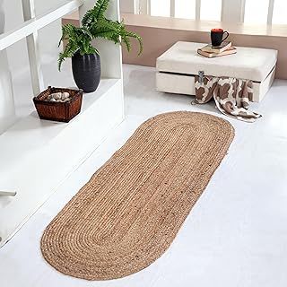 DHAKA Jute Area Rug | 100% Natural Fiber | Hand Woven | Ethical Trade | Eco-Friendly (Oval - 60 x 120 cm)