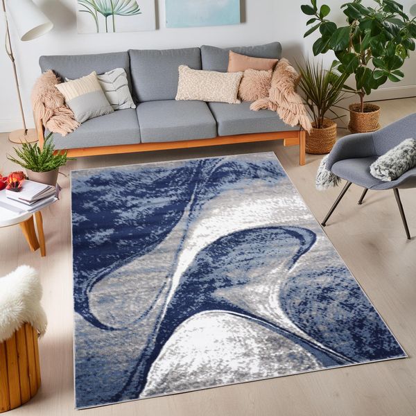 RUGSTORE Modern Rugs Bedroom Living Dining Room Extra Large Small Medium Rectangular Size Super Soft Touch kitchen Thick Pile Navy/Blue Area Rug (COCTAIL NAVY, 120 X 170 CM)