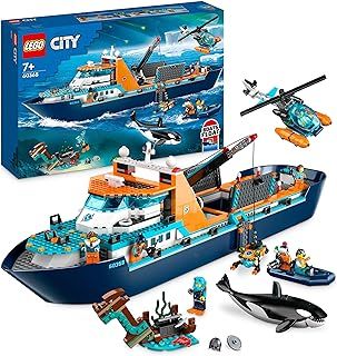 LEGO City Arctic Explorer Ship, Large Toy Boat that Floats with a Helicopter, Dinghy, Sub, Viking Shipwreck, 7 Minifigures and an Orca Figure, Gift for 7+ Year Old Kids, Boys, Girls 60368