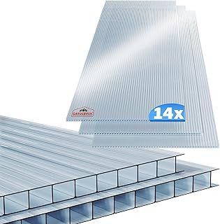 14x Polycarbonate Twin Wall Sheets | 4mm | 10.25 m² | Double Wall | Roofing | Greenhouse | Clear | Multi Panels Plastic | Outdoor | Canopy | Cold Frame | 121x60.5cm
