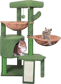 TWDEPART 95cm Cat Tree with Scratching Posts, Multi-Level Climbing Activity Centre, Cat Condo & 2 Hammocks, Durable Sisal & Plush Furniture for Indoor Cats/Kittens, Green