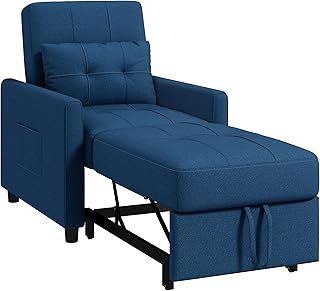 HOMCOM Single Sofa Bed, Pull Out Chair Bed, Convertible Sleeper Chair with Adjustable Backrest, Pillow, Side Pockets for Home Office, Bedroom, Living Room, Blue