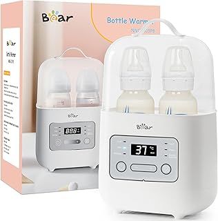 Bear Bottle Warmer, Baby Double Bottle Sterilizer with Digital Display and Temperature Control in Minutes, Portable Mam Bottle Warmer for Breastmilk or Formula for Travel and Home Use