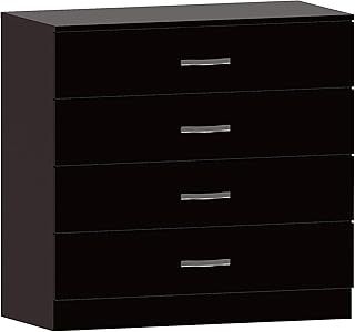 Vida Designs Black Chest of Drawers, 4 Drawer With Metal Handles and Runners, Unique Anti-Bowing Drawer Support, Riano Bedroom Storage Furniture