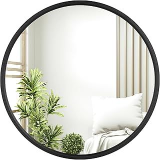 WOLTU Wall Mirror φ 60 cm with Black Frame, Round, for Hanging, Decor, Wall Mounted Makeup Dressing Mirror for Bathroom Bedroom Living Room Hallway, Modern, Made of Metal MDF, MB6094sz03