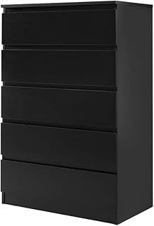 Panana Wooden 3/4/5/6 Chest Of Drawers with Metal Runner Modern Bedroom Bedside Storage Cabinet Unit for Hallway Living Room (Black, 40D x 70W x 104H cm)