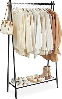 SONGMICS Clothes Rail, Clothes Rack, Garment Rack with Steel Frame, with Hanging Rail and Shelf, 33.5 x 92.5 x 153 cm, for Bedroom, Dressing Room, Laundry Room, Matte Black HSR23BK
