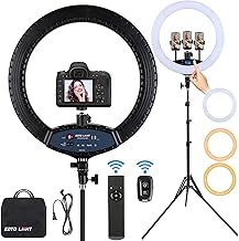 19 inch LED Ring Light with Tripod Stand Ring Light, LCD Display Touch Screen, Dimmable Light for Makeup Studio Portrait Vlog Video Shooting with Remote Controller, CRI>97