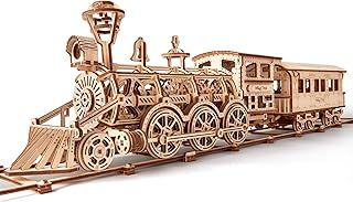 Wood Trick Wooden Toy Train Set w/Railway - Locomotive Train Toy Mechanical Model - 3D Wooden Puzzle, Assembly Constructor, Brain Teaser, Best DIY Toy