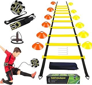YHOTOGEA Football Training Equipment for Kids, Speed Agility Training Set, Agility Ladder 12 Rung 6M, Football Kick Trainer, 12 Disc Cones, Skipping Rope, Football Training Kit for Soccer Training