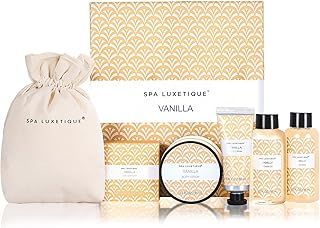 Spa Luxetique Spa Gift Set, 6pcs Vanilla Bath Gifts for Women, Travel Gift Box with Hand Cream, Body Lotion, Shower Gel, Bubble Bath, Mothers Day Gifts, Valentine's Gifts for Her
