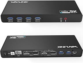 WAVLINK USB C Laptop Universal Docking Station 5K (up to 5120x2880@60Hz) / Dual 4K Ultra HD video, 2 HDMI & 2 DP, 6xUSB3.0, Gigabit Ethernet, Audio, Mic, Supports Windows, XP, Mac