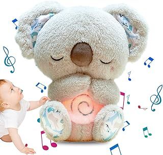 Anxiety Relief Koala, Breathing Teddy, Anxiety Bear, Soothing Breathing Otter, Soothing Koala Bear, Calming Sleep Koala Bear with Calming Music, Lights, Stress Relief Stuffed Animal for Baby Kids,Grey