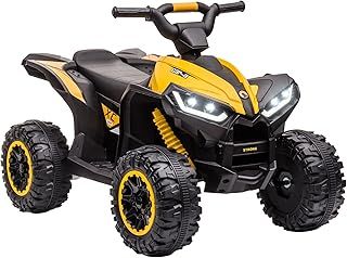 HOMCOM 12V Electric Quad Bike for Kids Ride On Car All Terrain Vehicle Toy, with Forward Reverse Functions, LED Headlights, Music, for Ages 3-5 Years - Yellow