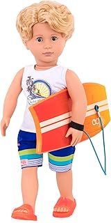 Our Generation BD31197 Gabe Boy Doll with Surfboard, Cream, Blue, Orange, Blue
