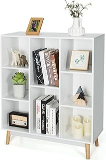 COSTWAY 8 Cube Storage Bookcase, Wooden Freestanding Bookshelf Side Cabinet, Home Living Room Bedroom Hallway Display Rack Cupboard Organiser Unit (80 x 30 x 93cm, White)
