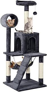 Yaheetech 136.5cm Cat Tree Tower Kitten Activity Centre Cat Condos Kitten Climbing Tower Pet Furniture Tree with 4 Sisal Scratching Posts/Condo/Hammock/Ladder, Dark Gray