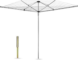 Heavy Duty Washing Line - 4 Arm Outdoor Clothes dryer 50M With Whirligig Feature Ideal Airer For Large Laundry Loads, With Ground Spike And Cover