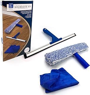 Rubber Squeegee Window Cleaner and Microfibre Glass Wiper, Twin Pack 14” Multipurpose Professional Cleaning Kit for Window, Car, Bathroom & Shower